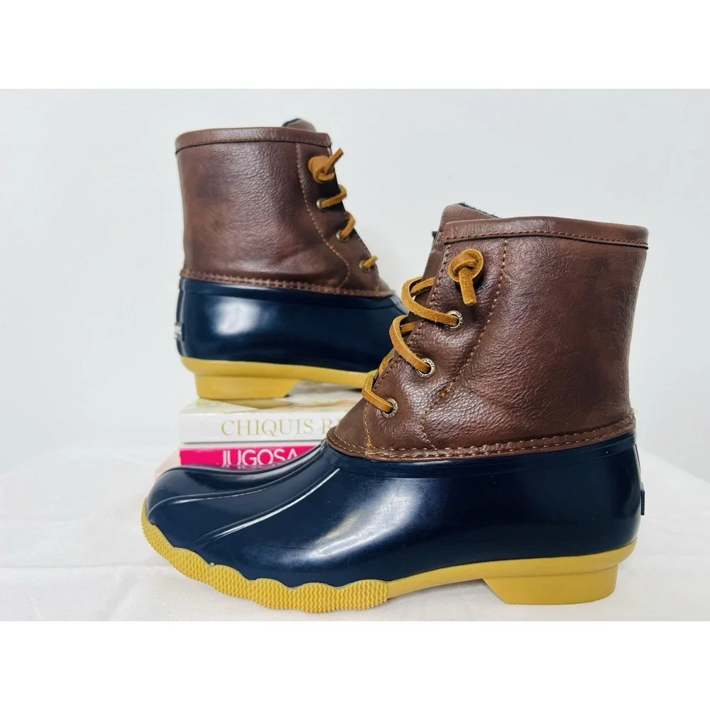 Sperry Top Sider Saltwater Duck Kids Girls Rain Ankle Boots Brown Blue‎ Size 4M